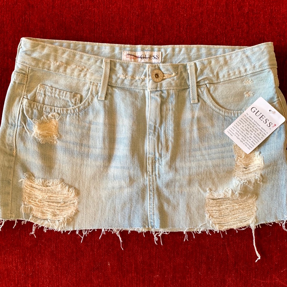 Guess Denim Skirt Light Destroyed Wash New w/tags